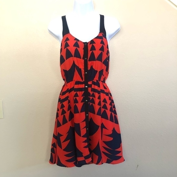 Silence + Noise Abstract Print Scoop Neck Racerback Fit & Flare Dress Mini Sz S - Picture 1 of 10